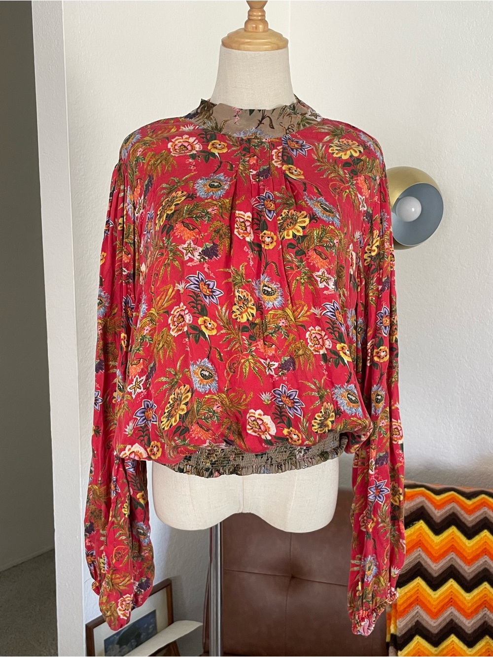 Nikasha Toscana Floral Blouse High Neck Tie Peasant Blouse - Picture 2 of 11